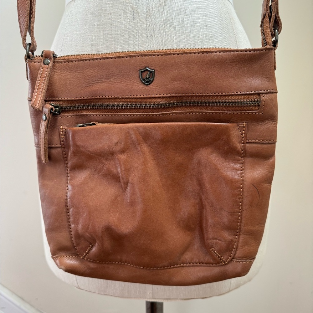 Cochoa Brown Leather Crossbody Purse Travel Bag Pockets Adjustable Strap, 9 X 9”